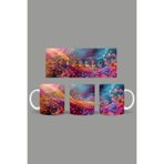 Fizello Renkli Çiçekler Colorful Floral Temalı Kupa, 330 ml, Beyaz, Seramik FIZELLO-MUG-115-colorful-floral
