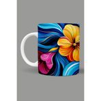 Fizello Renkli Çiçekler Colorful Floral Temalı Kupa, 330 ml, Beyaz, Seramik FIZELLO-MUG-158-colorful-floral