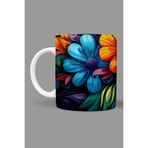 Fizello Renkli Çiçekler Colorful Floral Temalı Kupa, 330 ml, Beyaz, Seramik FIZELLO-MUG-164-colorful-floral