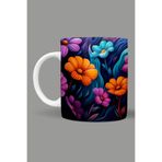 Fizello Renkli Çiçekler Colorful Floral Temalı Kupa, 330 ml, Beyaz, Seramik FIZELLO-MUG-252-colorful-floral
