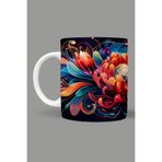 Fizello Renkli Çiçekler Colorful Floral Temalı Kupa, 330 ml, Beyaz, Seramik FIZELLO-MUG-273-colorful-floral