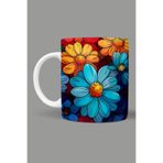 Fizello Renkli Çiçekler Colorful Floral Temalı Kupa, 330 ml, Beyaz, Seramik FIZELLO-MUG-351-colorful-floral