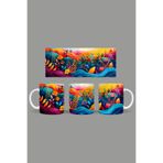 Fizello Renkli Çiçekler Colorful Floral Temalı Kupa, 330 ml, Beyaz, Seramik FIZELLO-MUG-386-colorful-floral