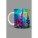 Fizello Renkli Çiçekler Colorful Floral Temalı Kupa, 330 ml, Beyaz, Seramik FIZELLO-MUG-402-colorful-floral