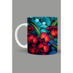 Fizello Renkli Çiçekler Colorful Floral Temalı Kupa, 330 ml, Beyaz, Seramik FIZELLO-MUG-446-colorful-floral