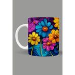 Fizello Renkli Çiçekler Colorful Floral Temalı Kupa, 330 ml, Beyaz, Seramik FIZELLO-MUG-498-colorful-floral