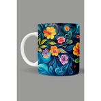 Fizello Renkli Çiçekler Colorful Floral Temalı Kupa, 330 ml, Beyaz, Seramik FIZELLO-MUG-553-colorful-floral