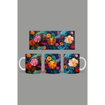 Fizello Renkli Çiçekler Temalı Kupa, 330 ml, Beyaz, Seramik FIZELLO-MUG-080-colorful-floral