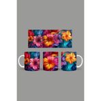 Fizello Renkli Çiçekler Temalı Kupa, 330 ml, Beyaz, Seramik FIZELLO-MUG-107-colorful-floral