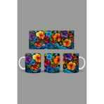 Fizello Renkli Çiçekler Temalı Kupa, 330 ml, Beyaz, Seramik FIZELLO-MUG-131-colorful-floral
