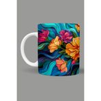 Fizello Renkli Çiçekler Temalı Kupa, 330 ml, Beyaz, Seramik FIZELLO-MUG-181-colorful-floral
