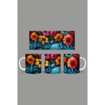 Fizello Renkli Çiçekler Temalı Kupa, 330 ml, Beyaz, Seramik FIZELLO-MUG-197-colorful-floral
