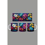Fizello Renkli Çiçekler Temalı Kupa, 330 ml, Beyaz, Seramik FIZELLO-MUG-202-colorful-floral