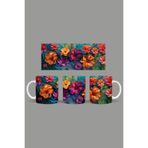 Fizello Renkli Çiçekler Temalı Kupa, 330 ml, Beyaz, Seramik FIZELLO-MUG-373-colorful-floral