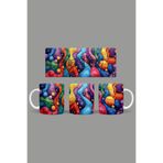 Fizello Renkli Çiçekler Temalı Kupa, 330 ml, Beyaz, Seramik FIZELLO-MUG-468-colorful-floral