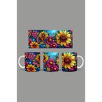 Fizello Renkli Çiçekler Temalı Kupa, 330 ml, Beyaz, Seramik FIZELLO-MUG-474-colorful-floral