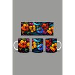 Fizello Renkli Çiçekler Temalı Kupa, 330 ml, Beyaz, Seramik FIZELLO-MUG-476-colorful-floral