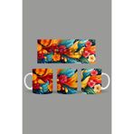 Fizello Renkli Çiçekler Temalı Kupa, 330 ml, Beyaz, Seramik FIZELLO-MUG-508-colorful-floral