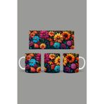 Fizello Renkli Çiçekler Temalı Kupa, 330 ml, Beyaz, Seramik FIZELLO-MUG-552-colorful-floral