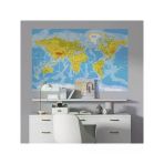 Fiziki Dünya Haritası Duvar Sticker, 70X105 Cm Eğitici Ve Bilgilendirici