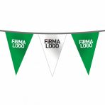 Flagturk 100 mt Yeşil Beyaz İpe Dizili Üçgen Logo Baskılı Süsleme Bayrağı