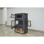 Flame Stove FS-045YKST Retro Lux Dık 3 Camlı Yan Kapaklı Odunluklu Kuzineli Döküm Soba