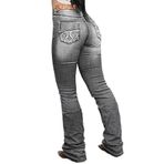 Flamingals Kadın kaldırma kot kadınlar için moda karın kontrol kot streç çizme kesim kot kot pantolon, Açık Gri, L