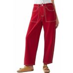 Flamingals Kadınlar için Baggy Barrel Bacak Pantolon Orta Bel Vintage Havuç Pantolon Cepler Trendy, Kırmızı, XXL