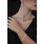 flamingo jewelery Gurmet Özel Tasarım Zincir KOLYE BİLEKLİ KÜPE 3 lü kombin SET 925 ayar gümüş