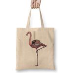 Flamingo Pug Köpek Bez Çanta Uzun Saplı - Açık Bej - 40 X 40