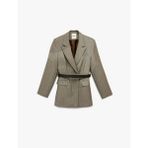 Flanel Kumaş Cepli Uzun Kollu Kemerli Blazer Ceket