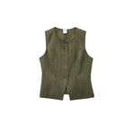 Flanel Kumaş Düğmeli Yuvarlak Yaka Blazer Yelek