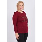 Flaş Triko Kadın Gül Nakış ve Taş İşlemeli Bluz 3320812 Bordo