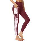Flatik Spor taytı, kadın cepli, opak yoga pantolonu, spor pantolonu, tayt, fitness pantolonu, spor pantolonu, antrenman, koşu taytı, 65 Lila Kırmızı/Baskı, XL