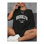 Flaubert /Brooklyn Harf Baskılı Düşük Omuzlu T-shirt, Rahat Kısa Kollu Bol T-shirt, Kadın Giyim