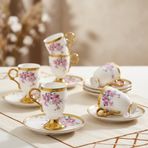 Flavia 6 Kişilik Porselen Kahve Fincan Takımı - Çiçek Desenli 90 ml
