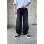Flaw Kadın Çizgili Super Siyah Baggy Jean Düz Desenli Geniş Paça Günlük Kullanım