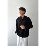 Flaw Wear Basic Oversize Siyah Ham Keten Gömlek