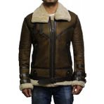Flawlessly B3 Bomber Erkek Doğal Koyun Derisi Ceket - Çift Yaka Bomber Hakiki Koyun Derisi Kırpma Suni Kürk Hakiki Deri Ceket - Kış Vücut Kıyafeti Gerçek - Belirsiz Dış Giyim Ceket, Eskitme Orman, S