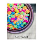 Flea Market 25 Adet Çiçekli Gülen Yüz Polimer Fimo Boncuk - Hamur Boncuk - Takı Boncuğu
