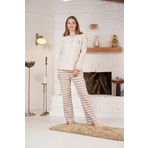 Fleece Pajama Set - Polar Pijama Takımı Cossy By Aqua (L, bej-beige)