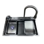 Fleko Antrasit Yağmurlama Ankastre Evye + Armatür+kesme Tahtası+2 Tepsi Seti 75x45x20cm Bıçaklık Bölmeli