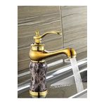 FLEKO BATARYA Lavabo Bataryası Antik Gold Gerçek Mermer Desenli Taş Gövdeli 20 Cm Yükseklik Banyo Lavabo Bataryası