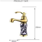 Fleko Lavabo Bataryası Antik Gold Gerçek Mermer Desenli Taş Gövdeli 20 cm Yükseklik Banyo Lavabo Bataryası - Altın