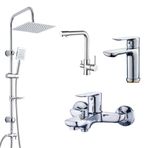 Fleko Yağmurlama Duş Seti, Spiralli Mutfak Bataryası ve Lavabo Bataryası (Krom Arıtmalı Set)