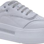 Flet Beyaz Gümüş Yüksek Topuklu Lastik Bağcıklı Sneakers Spor Ayakkabı