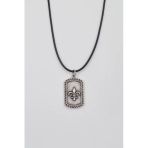 Fleur-De-Lis Zambak Künye Kolye - Pu Deri İp Zincirli Unisex Gümüş Kaplama - 60 Cm