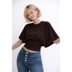 FLEX FASHION kadın Bele Oturan, Geniş Kollu Üst kahverengi Bluz