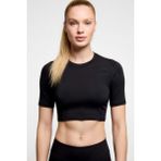 Flex Premium Siyah Kısa Kol Compression Kadın Crop T-Shirt Spor Büstiyer Bluz Yoga Pilates Fitness Koşu - L - XL - 01-Siyah