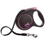 Flexi Black Design Şerit Otomatik Pembe Siyah 5 mt Small Köpek Gezdirme Tasması